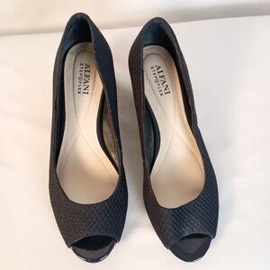 Alfani Step N Flex Cammi Navy Wedge Peep Toe Shoes Womens 8